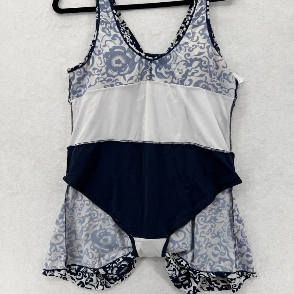 Wantdo Women's One-Piece Push Up Swimsuit Swimwear Size 16 Blue and White Floral - Picture 7 of 10